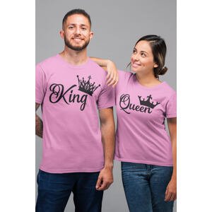 MMO Trička pro páry King Queen Barva: Růžová, Dámska velikost: XL, Pánska velikost: S
