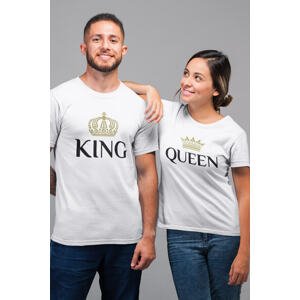 MMO Trička pro páry King Queen Gold Barva: Bílá, Dámska velikost: XS, Pánska velikost: XS