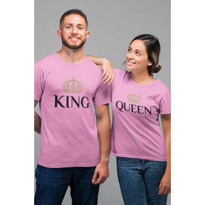 MMO Trička pro páry King Queen Gold Barva: Růžová, Dámska velikost: L, Pánska velikost: 2XL