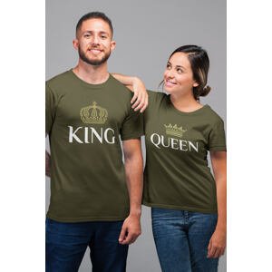 MMO Trička pro páry King Queen Gold Barva: Khaki, Dámska velikost: 2XL, Pánska velikost: XL