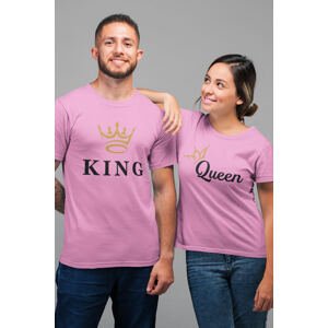 MMO Trička pro páry KING/QUEEN Barva: Růžová, Dámska velikost: XL, Pánska velikost: S