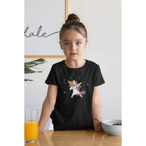 MMO Dívčí tričko Dabujúci unicorn Barva: Černá, Velikost: 110