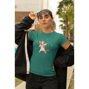 MMO Dámské tričko Dabujúci unicorn Barva: Smaragdově zelená, Velikost: 2XL