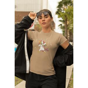 MMO Dámské tričko Dabujúci unicorn Barva: Písková, Velikost: XL