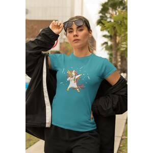 MMO Dámské tričko Dabujúci unicorn Barva: Tyrkysová, Velikost: XL
