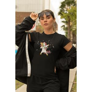 MMO Dámské tričko Dabujúci unicorn Barva: Černá, Velikost: XS