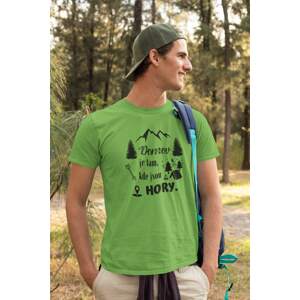 MMO Pánské tričko Domov je tam, kde jsou hory Barva: Hrášková zelená, Velikost: XS