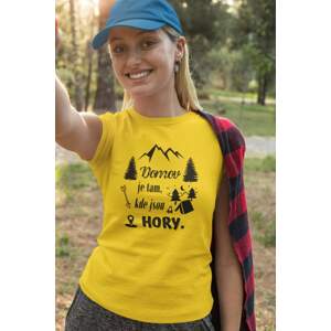 MMO Dámské tričko Domov je tam, kde jsou hory Barva: Žlutá, Velikost: L