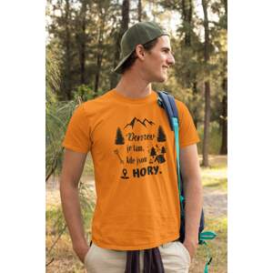 MMO Pánské tričko Domov je tam, kde jsou hory Barva: Mandarínková oranžová, Velikost: L