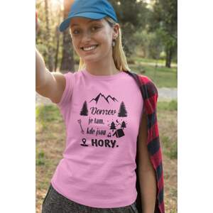 MMO Dámské tričko Domov je tam, kde jsou hory Barva: Ružová, Velikost: XL
