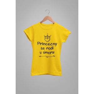 MMO Dámske tričko Princezny se rodí v únoru Barva: Žlutá, Velikost: 2XL