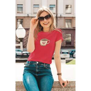 MMO Dámské tričko Káva se srdíčkem Barva: Červená, Velikost: XS