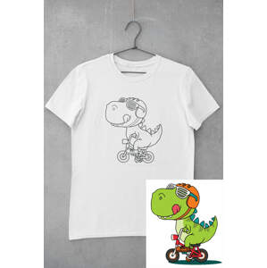 MMO Dětské tričko vymaluj si Dinosaurus na kole Veľkosť /2.0: 134