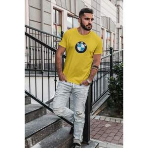 MMO Pánské tričko s logem auta BMW Barva: Žlutá, Velikost: 4XL